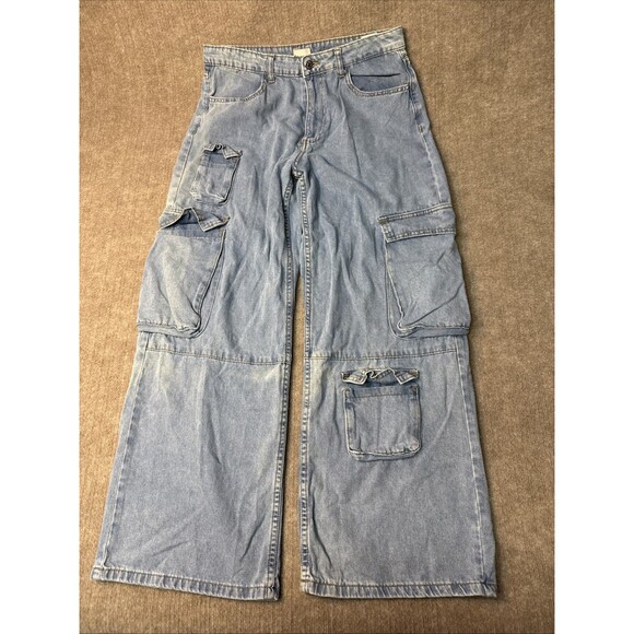 Woman’s Wide Leg Cargo Jeans Simple Society‎  Sz 9  Sz 29 Y2K Skater Baggy Denim - Picture 1 of 10